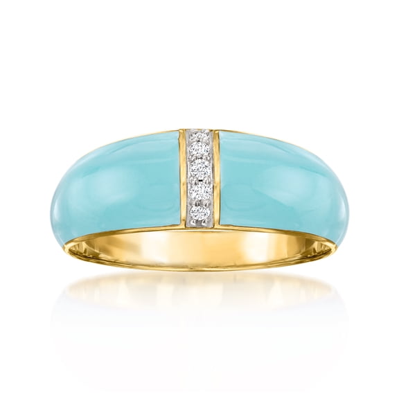 Ross-Simons Pastel Blue Enamel Dome Ring With Diamonds in 18kt Gold Over Sterling, Women's, Adult