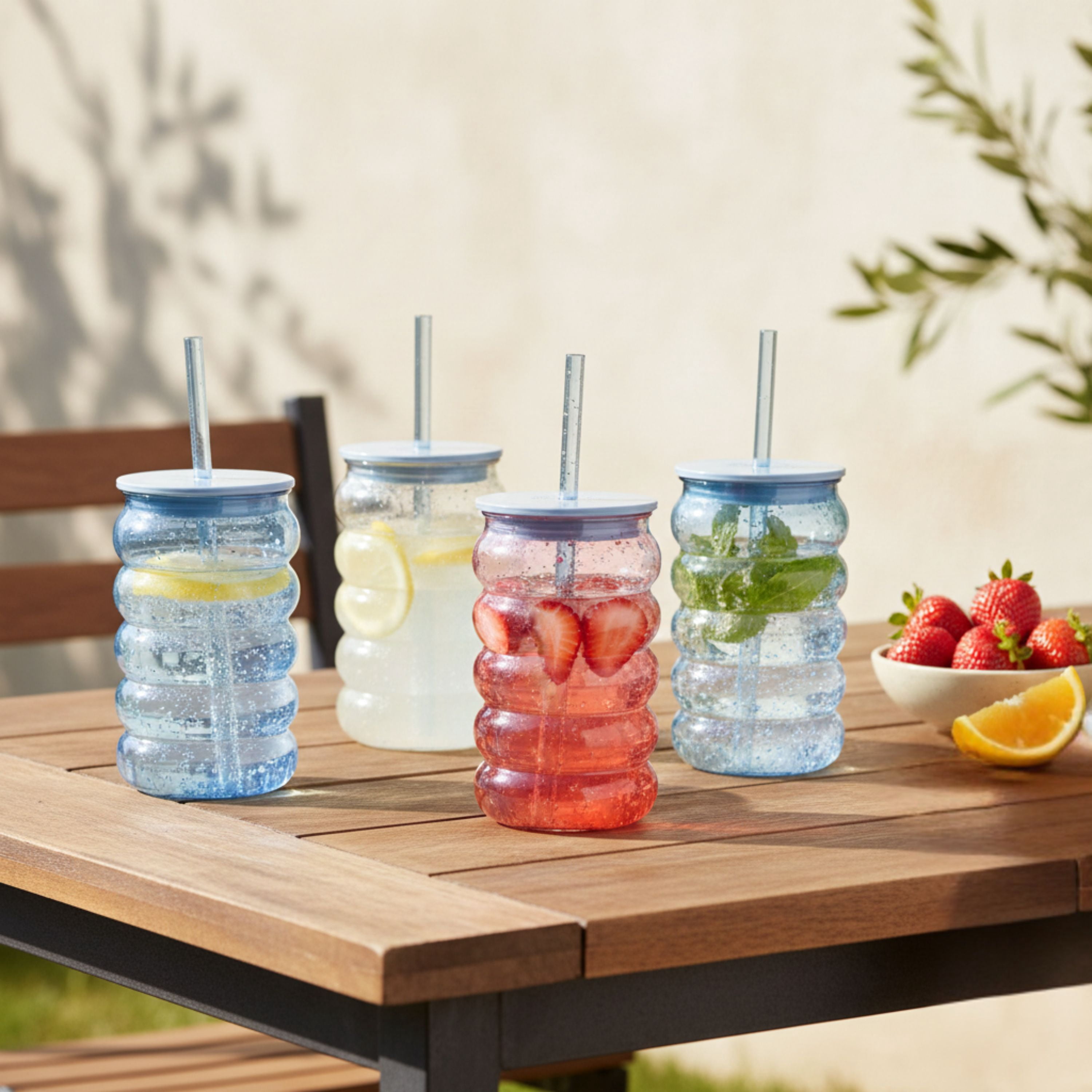 Just Feed Me by Jessie James Decker 4-Piece 18oz Bubble-Ribbed Tumbler with Straw, Blue