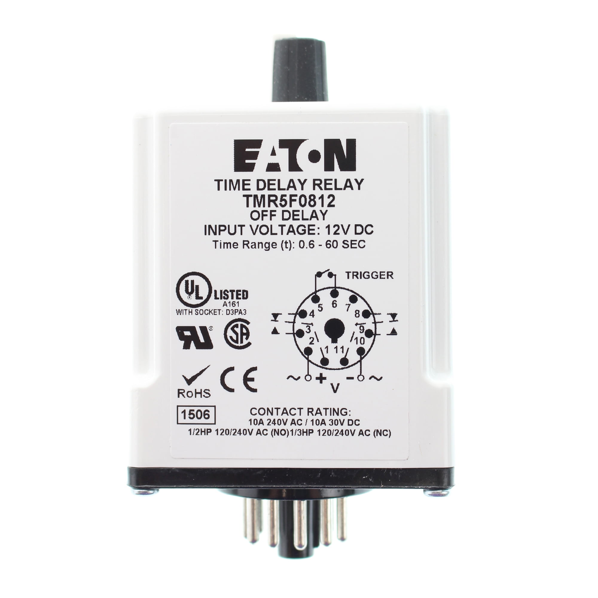 Eaton TMR5F0812 Time Delay Relay, OFF DELAY, 10Pin, 12V, .660 Seconds