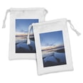 thumbnail image 1 of Yellowstone Fabric Pouch Set of 2, Lake Horizon Clear Sky Mother Earth Natural Landmark Tree Branch Dawn Picture, Drawstring Bag for Toiletries Masks and Favors, 9" x 6", Blue Orange, by Ambesonne, 1 of 2