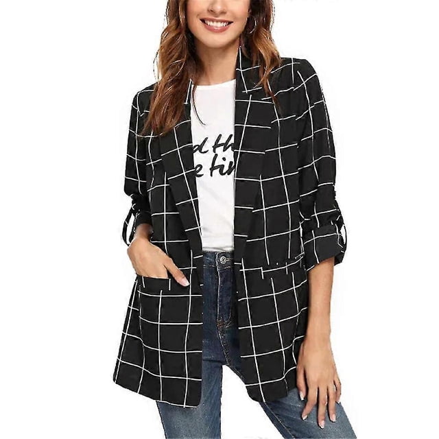 Chaqueta informal ligera con mangas enrollables y blazer abierto para mujer