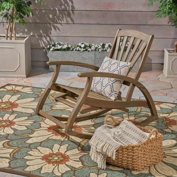 Wood Rocking Chair In Grey With Feature And Footrest Option Rocker Weather Resistance, Retractable Color