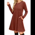 thumbnail image 3 of Vestido de Larga para Mujer, Cuello Redondo, Cintura Alta, Túnica con Bolsillos Color Caramelo M, 3 of 6