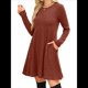 thumbnail image 3 of Vestido de Larga para Mujer, Cuello Redondo, Cintura Alta, Túnica con Bolsillos Color Caramelo M, 3 of 6