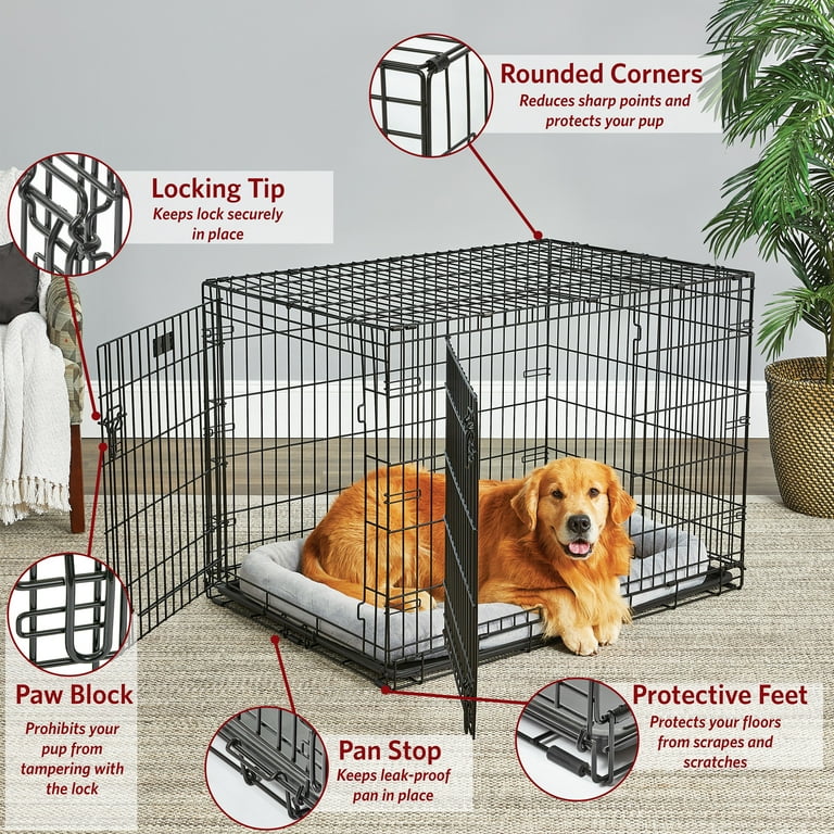 MidWest Homes for Pets Newly Enhanced LifeStages Double Door Folding Metal Dog Crate with Divider Panel Floor Protecting Feet Leak Proof Dog Pan 1642DDU 42L x 28W x 31H Inches Large Dog Breed