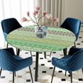 thumbnail image 5 of Elastic Fitted Round Tablecloth, Sage Green Grey Boho Waterproof Stretch Table Cover for 45"-54" Tables, Vintage Ethnic Tribe Abstract Art Washable Outdoor Tablecloths for Patio, Picnic, Camping, 5 of 9