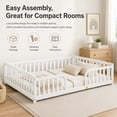 thumbnail image 4 of Miniyam Full Size Floor Bed with Guardrails, Low Profile Wooden Kids Bed Frame with Rounded Entrance, White, 4 of 9