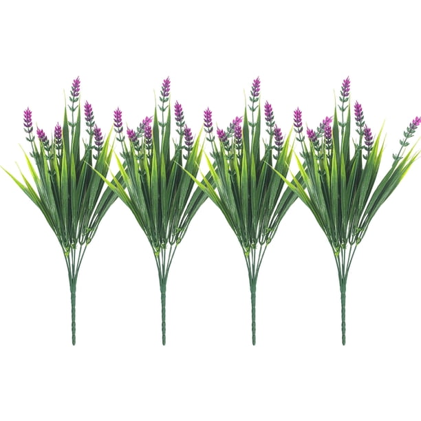 4PC Artificial Peppermint Flowers With Realistic Green Plant And Pointed Leaf Grass