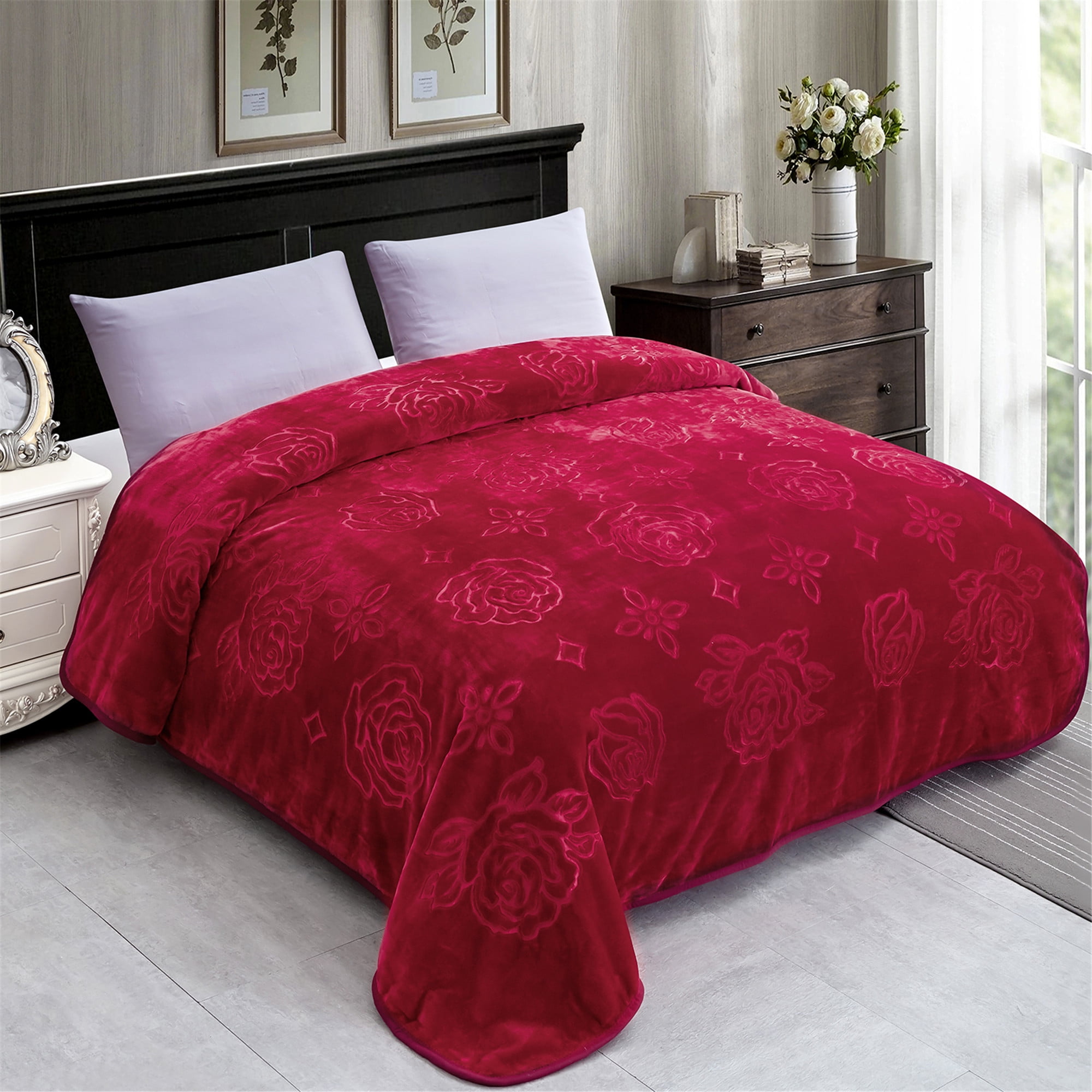 Soft Bed Flannel Blanket Queen Size (79" x 91") Soft,Flower Embossed Plush Fleece Blanket