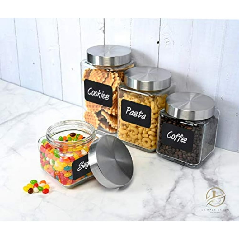 4pc Glass Canisters Set for Kitchen Counter with Airtight Lids