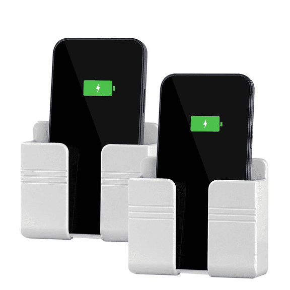 2Pcs Phone Holder Wall Mounted Phone Stand with Self Adhesive Phone Holder for RV Charging Compatible with iPhone and Android (2Pack-White)