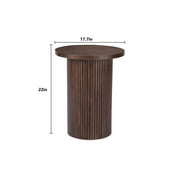 Round Solid Wood End Table Brown Pedestal Side Table Living Room Furniture Accent End Table with Solid Wood Base