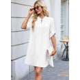 thumbnail image 3 of Womens Button Down Shirt Dress Oversized Casual Short Sleeve Collared V Neck Summer Mini Dresses White S, 3 of 4