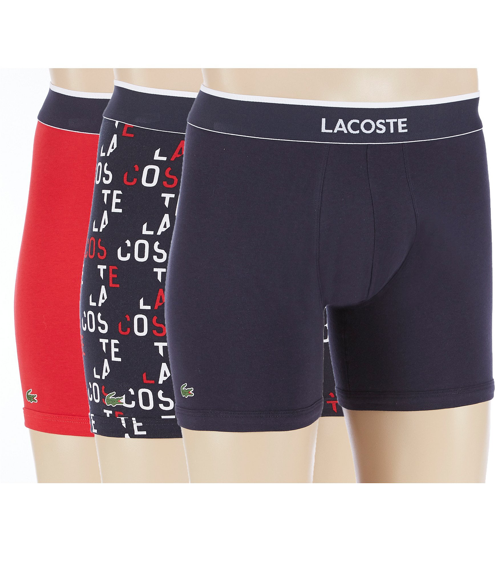 Lacoste Mens Boxer Shorts Pack of 3 Cotton Stretch Colours red/Marine/Black