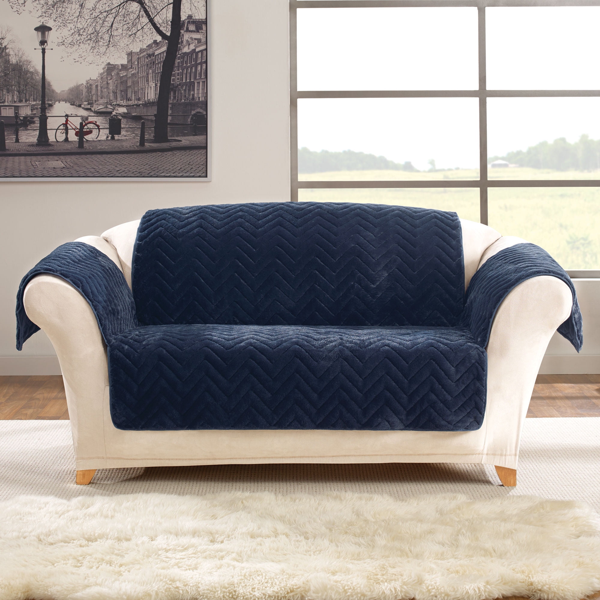 SureFit Quilted Faux Fur Loveseat Cover