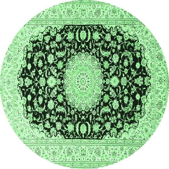 Ahgly Company Indoor Round Medallion Emerald Green Traditional Area Rugs, 3' Round