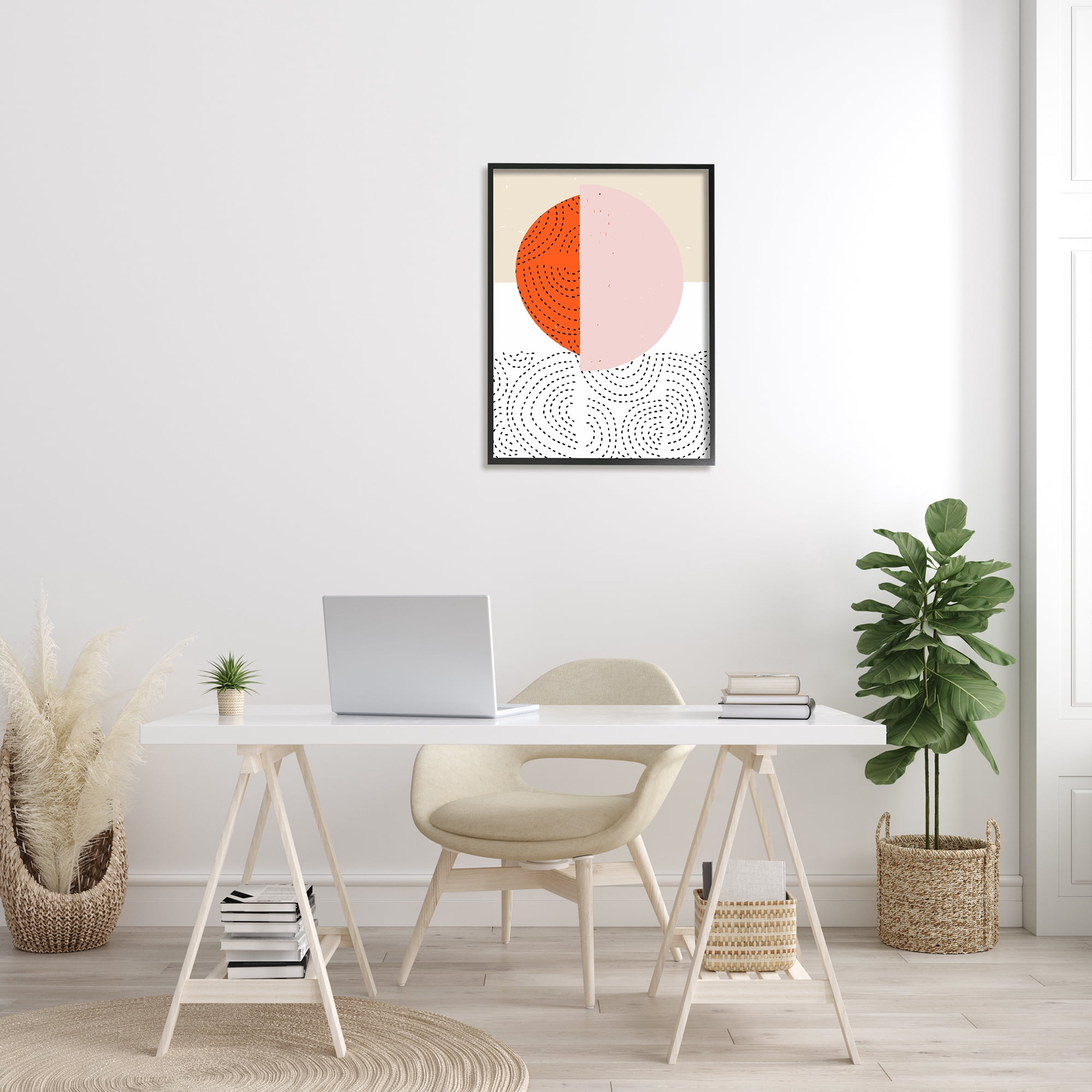 Stupell Industries Asymmetrical Sun Horizon Geometric Abstraction Dotted Lines Abstract Painting Black Framed Art Print Wall Art, 24 x 30