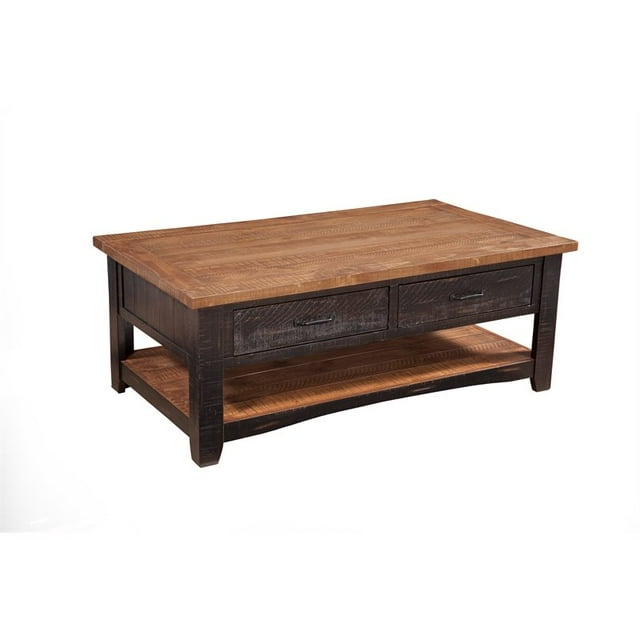 Martin Svensson Home Rustic Wood 2 Drawer Coffee Table Antique Black and Honey