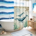 thumbnail image 5 of No Hook Shower Curtain with Built-in Rings - Beach Coastal Theme Washable Waterproof Fabric Bathroom Curtains for Hotel,Rentals, Stall 36 X 72 Inch , Vintage Sea Whale, 5 of 9