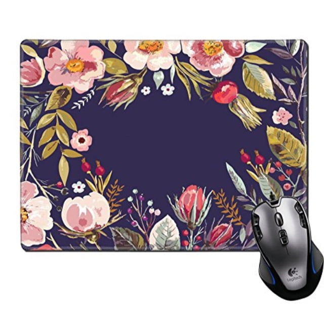 MSD Mouse Pad Unique Custom Printed Mousepad Vintage Hand Drawn Floral Wreath Stitched Edge Non-Slip Rubber 9.8x7.9-Inch 