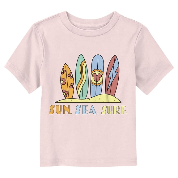 Toddler's Mickey & Friends Sun Sea Surf Boards  Graphic Tee Light Pink 3T