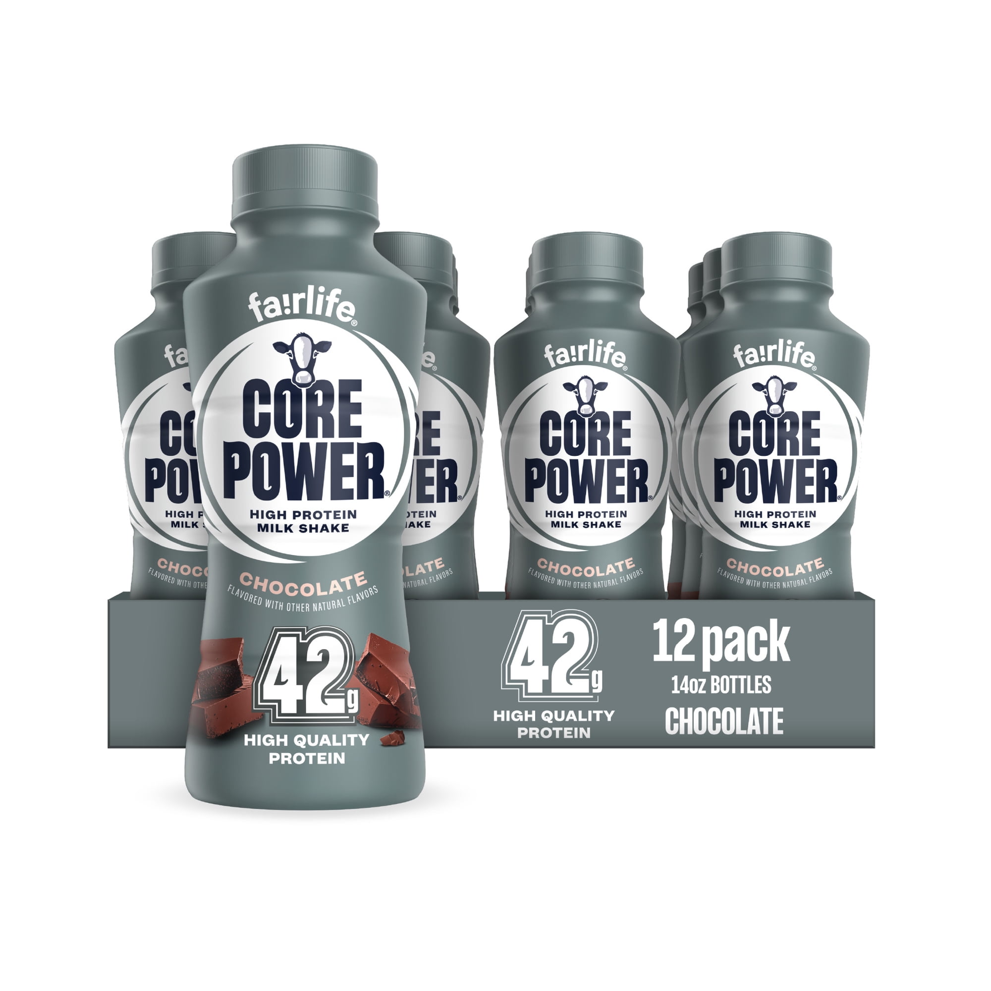 Core Power High Protein Shake, Chocolate, 42g Bottle, 14oz, 12 Pack