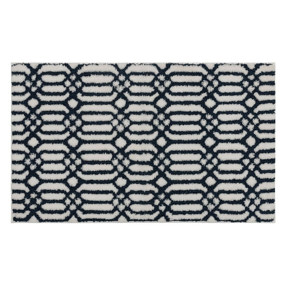 Mohawk Linkage Bath Mat Soft Absorbent Quick Dry Machine Washable Non-Slip Bathroom Mat, White/Indigo, 24" x 40"