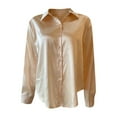 thumbnail image 4 of JFGHDG Silk Button Down Shirts for Women Womens Satin Blouse Business Outfits for Women's Button Down Shirts Summer Button Down Shirts for Women Satin Shirts for Women Blouses Bronze L, 4 of 5