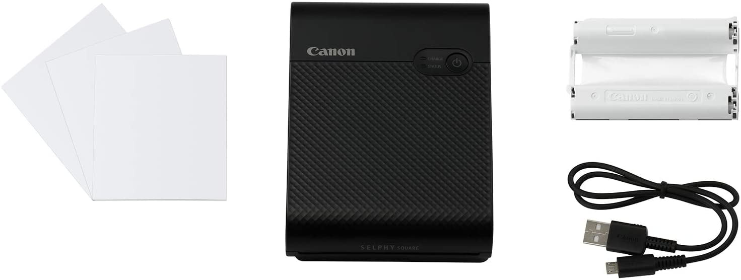 Canon SELPHY Square QX10 Portable Photo Printer Wi-Fi Connectivity USB Charging Dye Sublimation Printing Square Photo Paper SELPHY Photo Layout App INTL Model BlackInternational Model