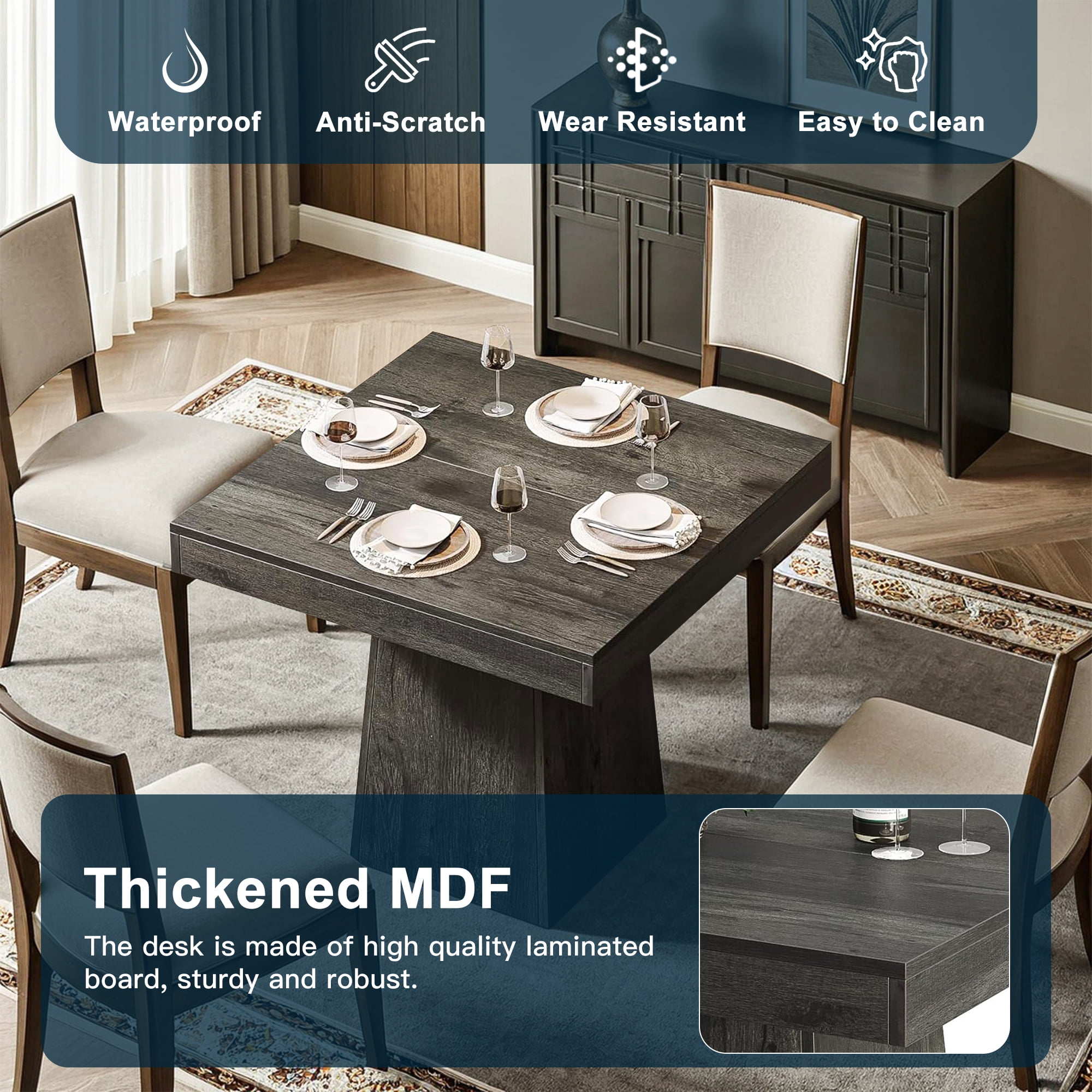 Demi Bonn 31" Modern Square Dining Table for 4 People, Wood Farmhouse Kitchen Dinner Table for Dining Room, Living Room Furniture, Black