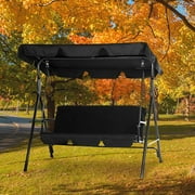 YODOLLA 3-Seat Outdoor Steel Porch Swing with Canopy, Swing Glider-Black, Free Standing Porch Swing