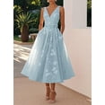 thumbnail image 2 of otnbgsr Womens Floral Midi Dress V Neck Sleeveless A Line Wedding Guest Dress Elegant Fit and Flare Cocktail Party Dress, 2 of 11