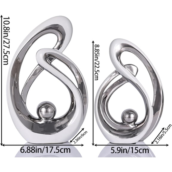 Silver Ceramic Abstract Decor Set, Mid-  Art for Living Room Coffee Table Foyer