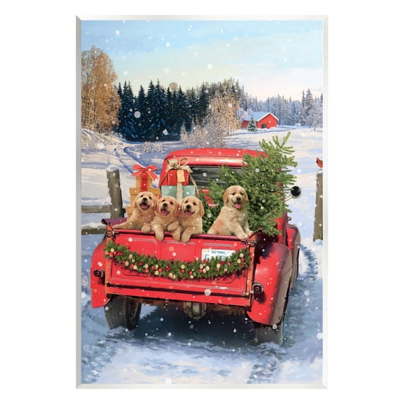 Stupell Industries Puppies in Holiday Truck Holiday Painting Unframed Art Print Wall Art, 10 x 15
