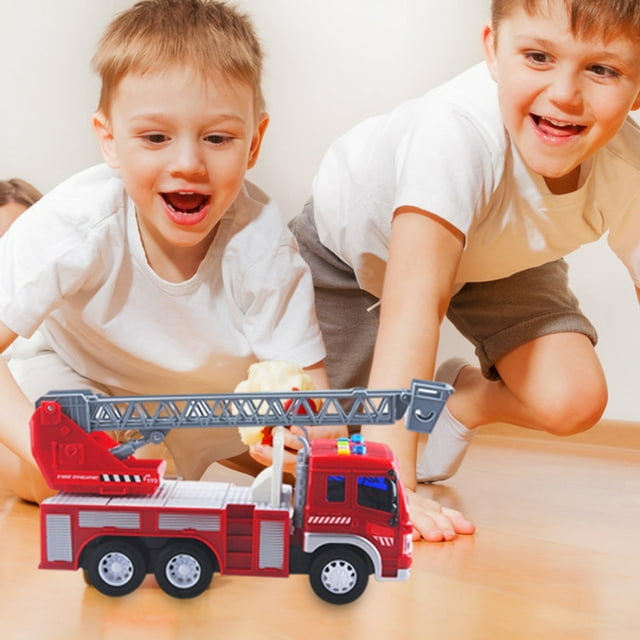 Camión de bomberos con luz y sonido a escala 1:16 para niños, juguetes para niños, vehículos inerciales impulsados por fricción, coches, juguetes de regalo