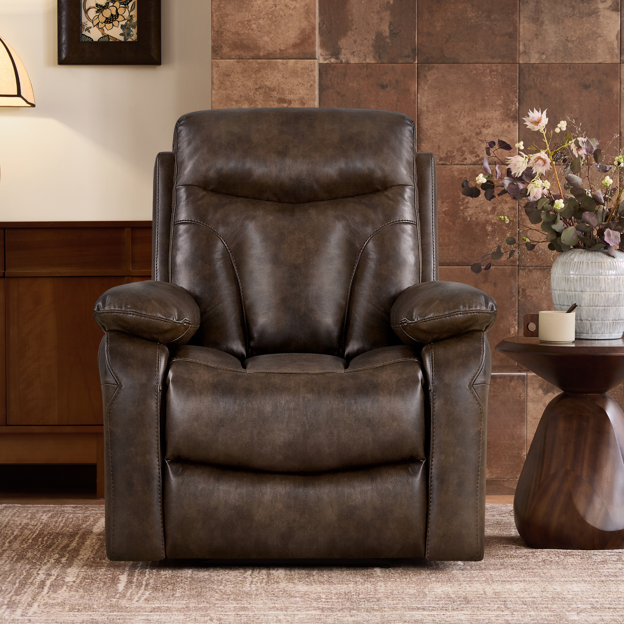 Spruce & SpringDual Motor Wall Hugger Power Recliner with Adjustable Headrest, Tan