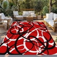 thumbnail image 2 of Red Geometric Outdoor Rug for Patio/Deck/Porch, Non-Slip Large Area Rug 4 x 6 Ft, Modern Abstract Black White Striped Lines Indoor Outdoor Rugs Washable Area Rugs, Camping Rug Carpet Runner, 2 of 8