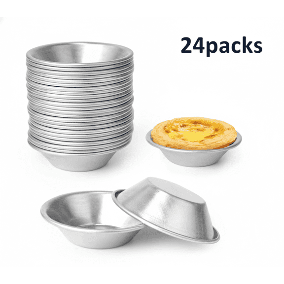 SharkTRUE 24-packs Reusable Aluminum Tart Molds - Nonstick Mini Pie Pans for Egg Tarts, Cupcakes & Desserts, Professional Baking Results