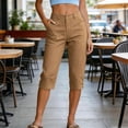 thumbnail image 2 of Cargo Capris New Women's High Waist Capri Casual Straight Leg Cropped Trousers with Pockets Fashion Versatile Office Daily Capris Brown XL, 2 of 9