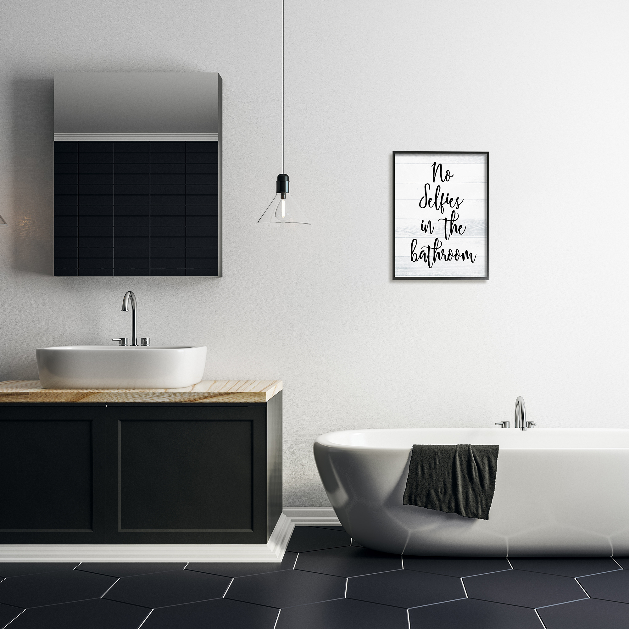 Stupell Indtries No Selfies in Bathroom Phrase Rtic Plank Pattern,16 x 20,Design by Milli Villa