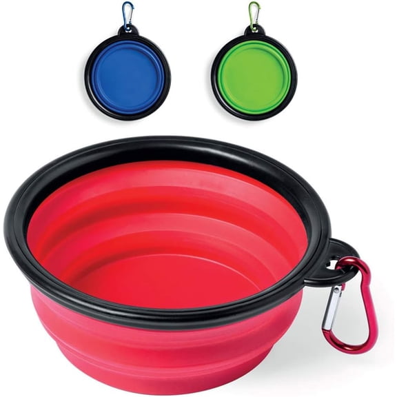 Portable Folding Collapsible Pop Up Silicone Travel Pet Dog Cat Food Water Bowl with Metal Carabiner, 450ml (Green)
