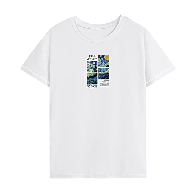 Camiseta de verano para mujer, camiseta elegante y ligera con cuello redondo para viajes en la calle y el trabajo S