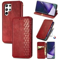 Dteck Case For Samsung Galaxy S22 Ultra 2022,Luxury Leather Wallet [RFID Blocking] Card Holder Slim Flip Folio Cover Protective Shockproof Kickstand Phone Case,Red