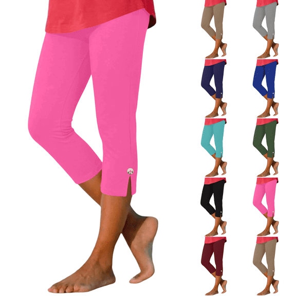 Capri Leggings Womens Knee and Ankle Length Leggings for Petite Women Plus Size Pull on Stretch Summer Lightweight Pants Hot Pink S
