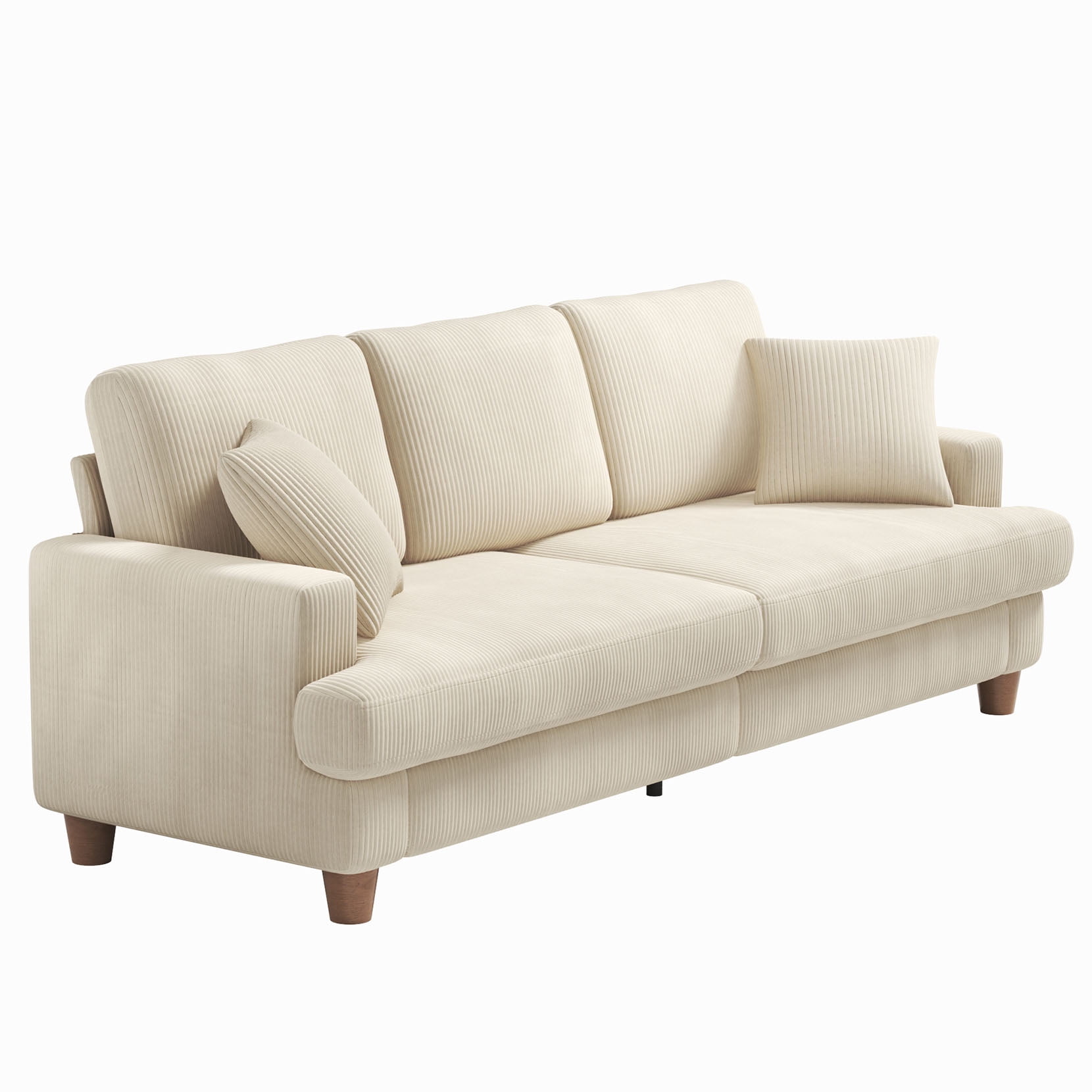 87" Corduroy Sofa,3 Seater Sofa with Extra Deep Seats,Neche Comfy Upholstered Couch for Living Room,2 Pillows,Beige