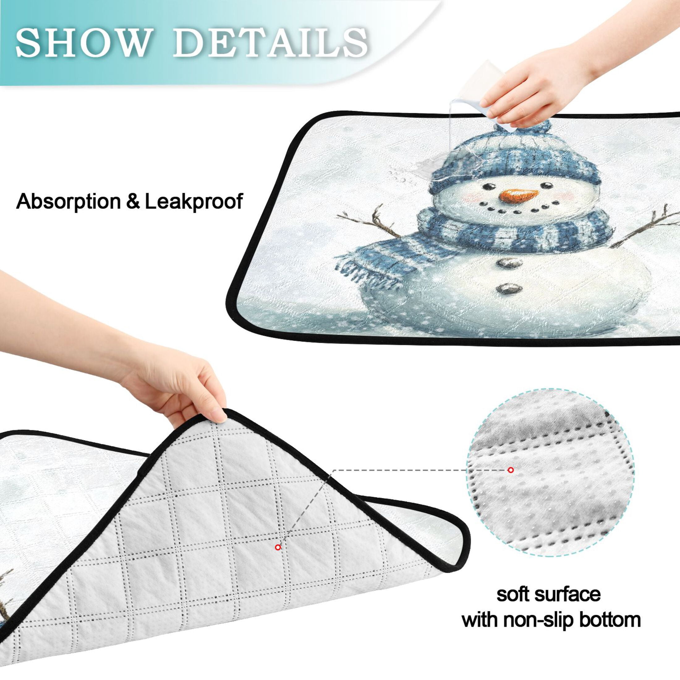 Qxltty Snowman Wearing A Blue and White Scarf Cat litter Pads Pet Set of 2 Diaper Mats Center Anti-leakage Layer Absorbent Soft and Comfortable