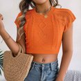 thumbnail image 4 of Dealovy Sweaters for Women Short Sleeve Knit Crop Top Crew Neck Solid Pullover Top Slim Fitted Going out Tops, 4 of 8