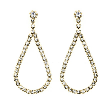 X & O 14KT Gold Plated Large Open Crystal Tear-Drop Earring