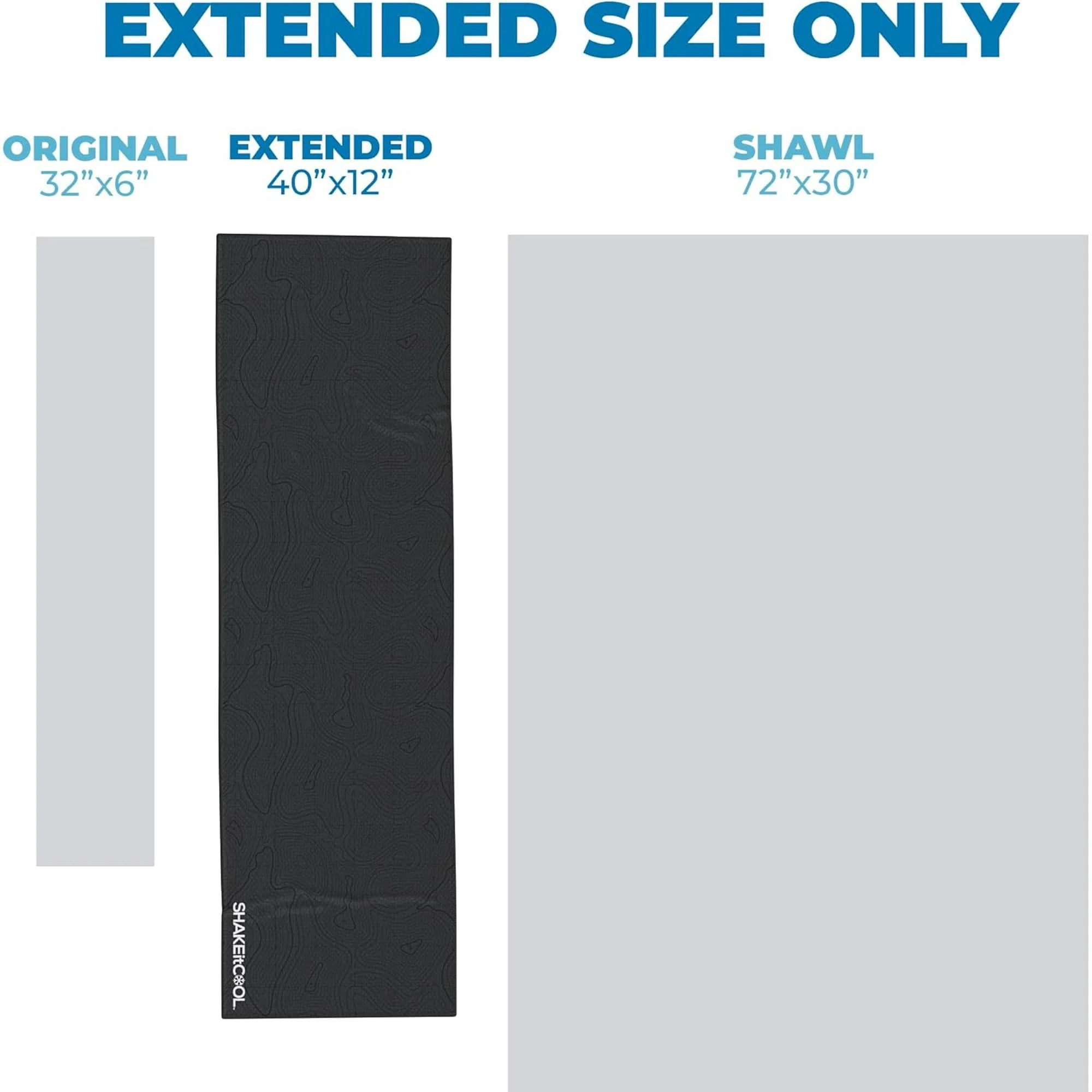 SHAKEitCOOL Extended Size Cooling Towel – Be Cool in Style - Heat Relief, Soft, Lightweight, Sun Protection, Easy Clean - Perfect for Biking, Hiking, Running, Yoga, Golf, Gardening - Black Topo M