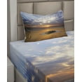 thumbnail image 2 of Ambesonne Nature Fitted & Top Sheet Set with Sham, Sunbeams Cloudy Sky Sea, Yellow Grey, 2 of 4